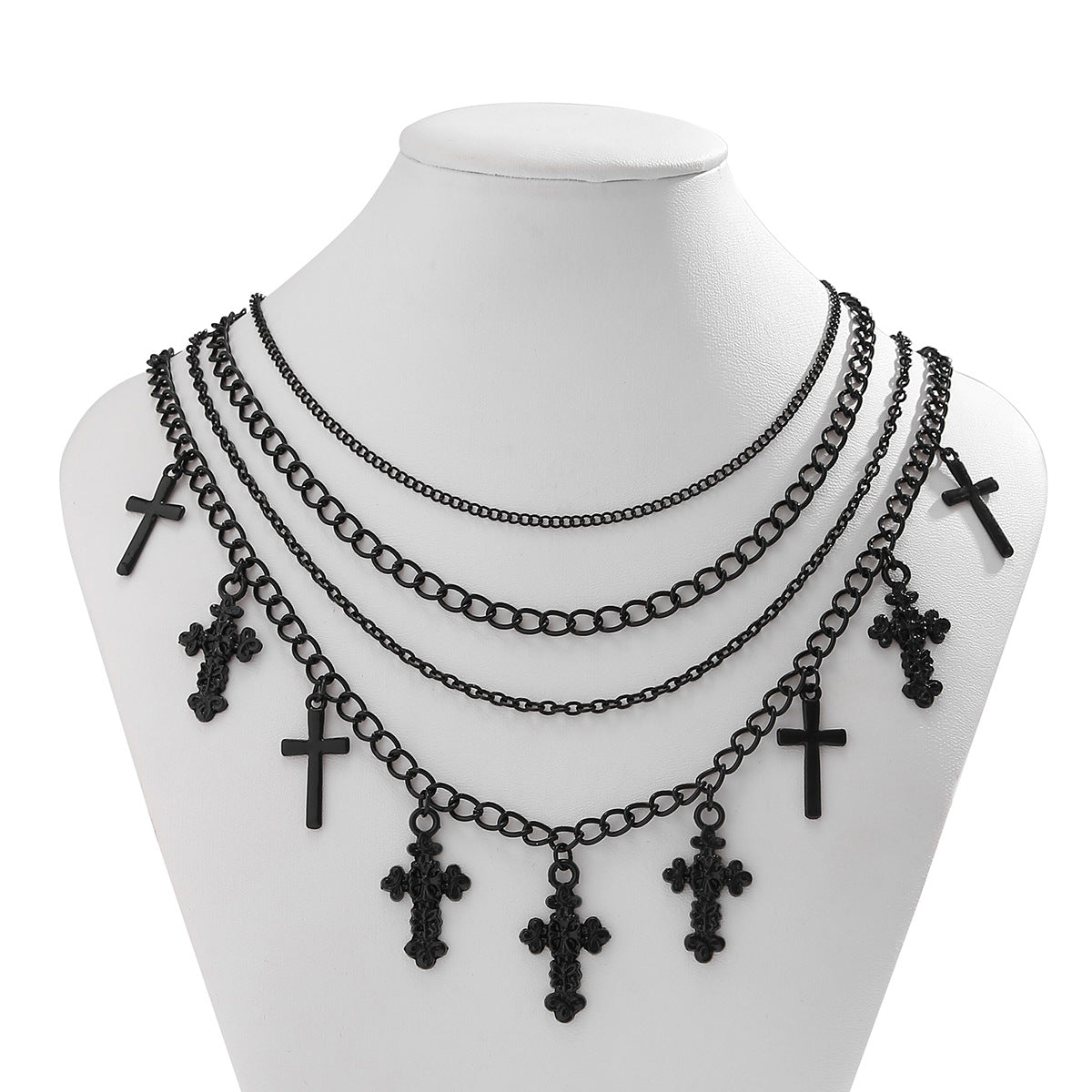 European and American Cross Border Jewelry: Halloween Multi-layer Cross Tassel Necklace, Feminine Spicy Girl Chain, Black Sweet and Cool Necklace