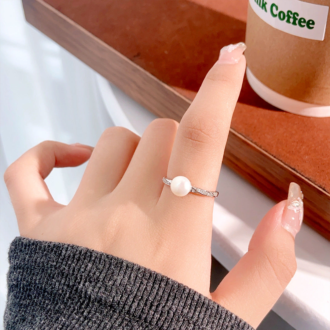 S925 Sterling Silver Freshwater Pearl Möbius Ring — Adjustable
