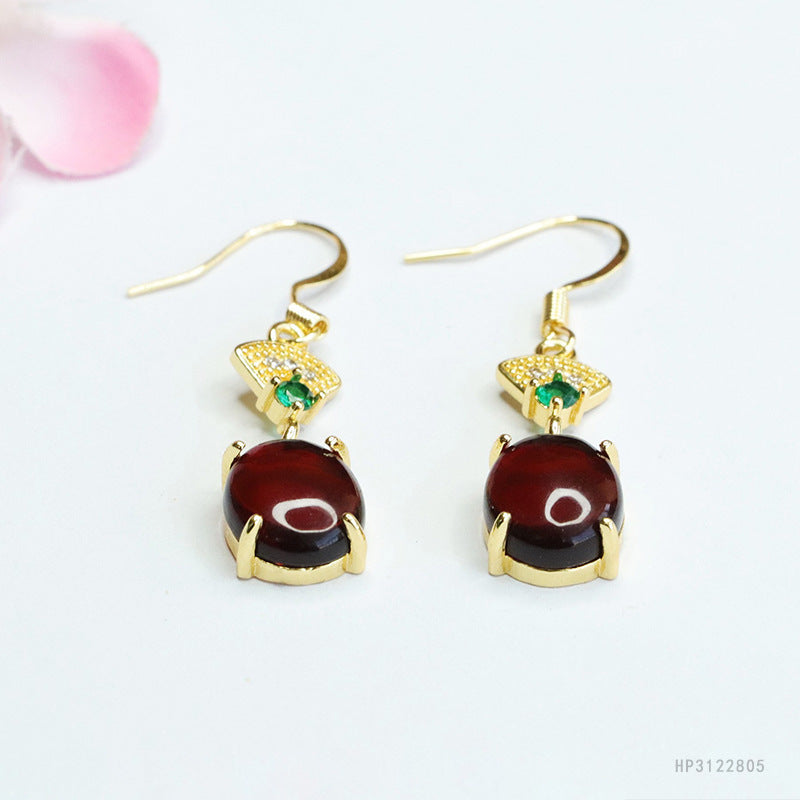 Blood Amber Vintage Fan Drop Earrings