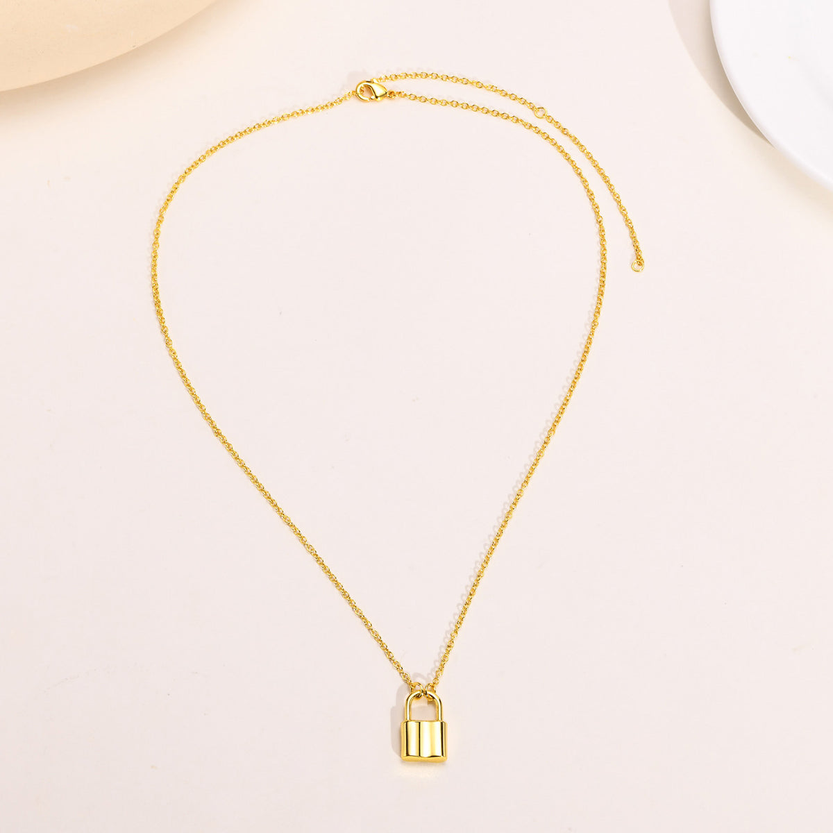 Unisex Item Copper Plated 18K Gold Lock Pendant Necklace