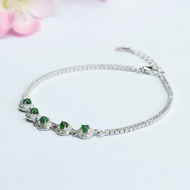 Sterling Silver Bracelet with Natural Jade Inlay