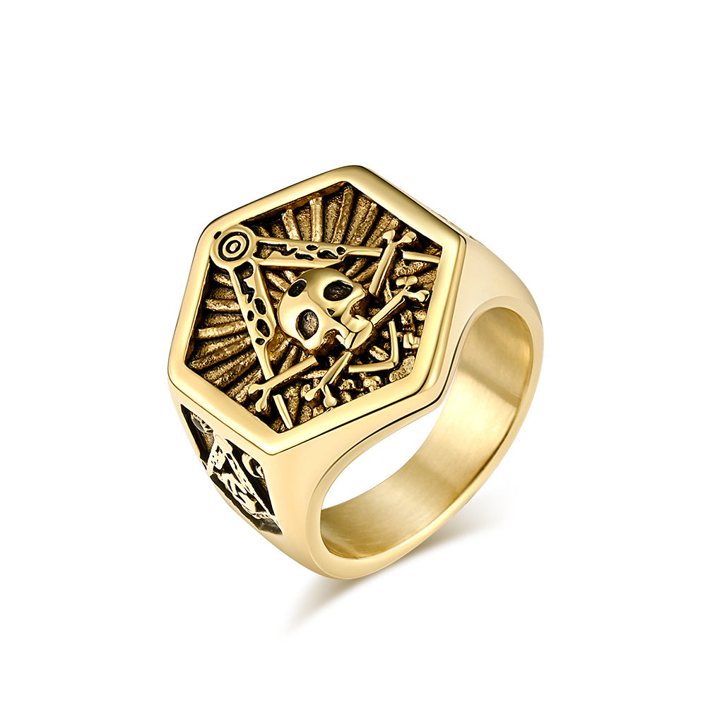 Planderful Titanium Skull Ring For Men Freemasonry Inspired Hip Hop Style Skull Brotherhood Punk Jewelry