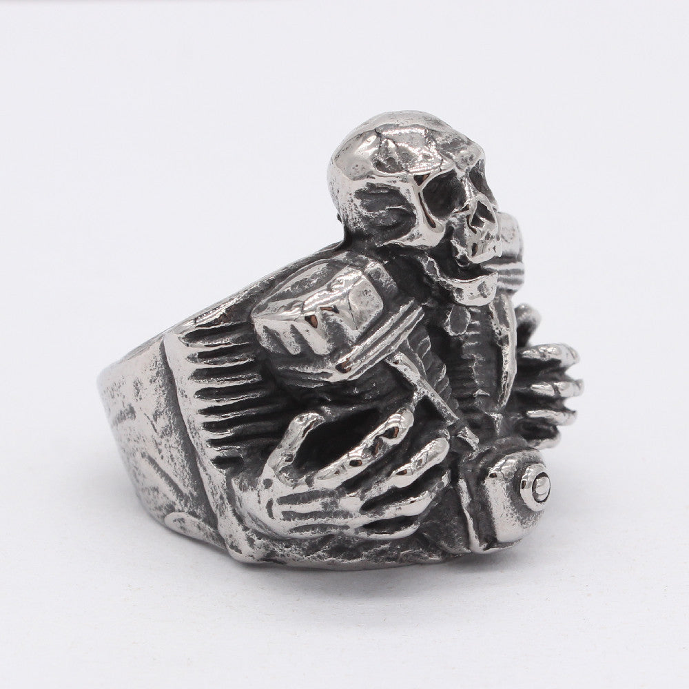 Halloween Motorcycle Skull Titanium Steel Ring for Men