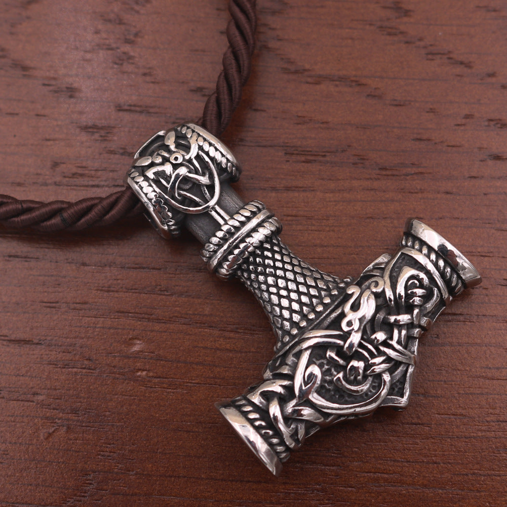 Thor's Hammer Titanium Steel Necklace with Odin Rune Pendant - Men's Nordic Jewelry