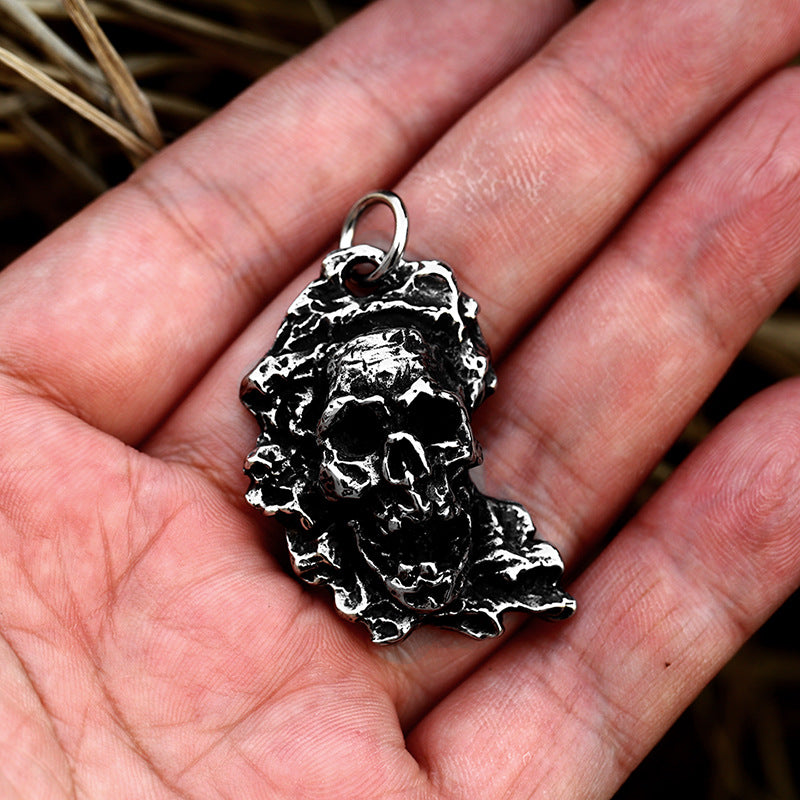 Titanium Steel Skull Ghost Head Pendant - Punk Style Men's Accessory
