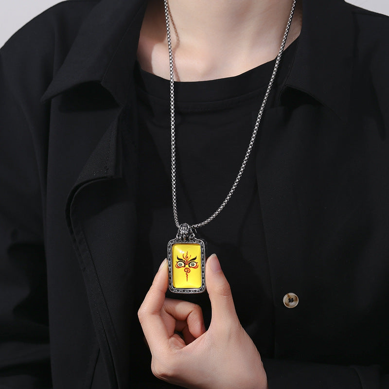 Steel Necklace - Statement Buddha Eye Thangka
