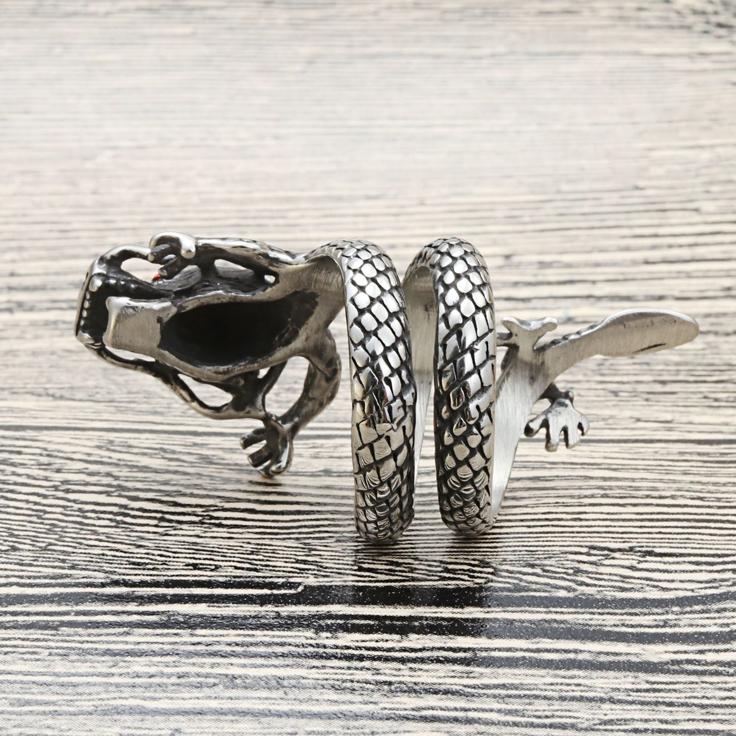 Titanium Steel Punk Dragon Head Ring for Men - Retro Trendy Design