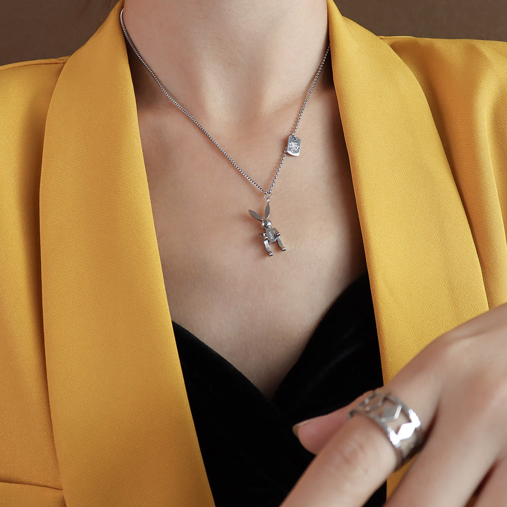 Rabbit Block Splice Titanium Steel Necklace - Korea Edition