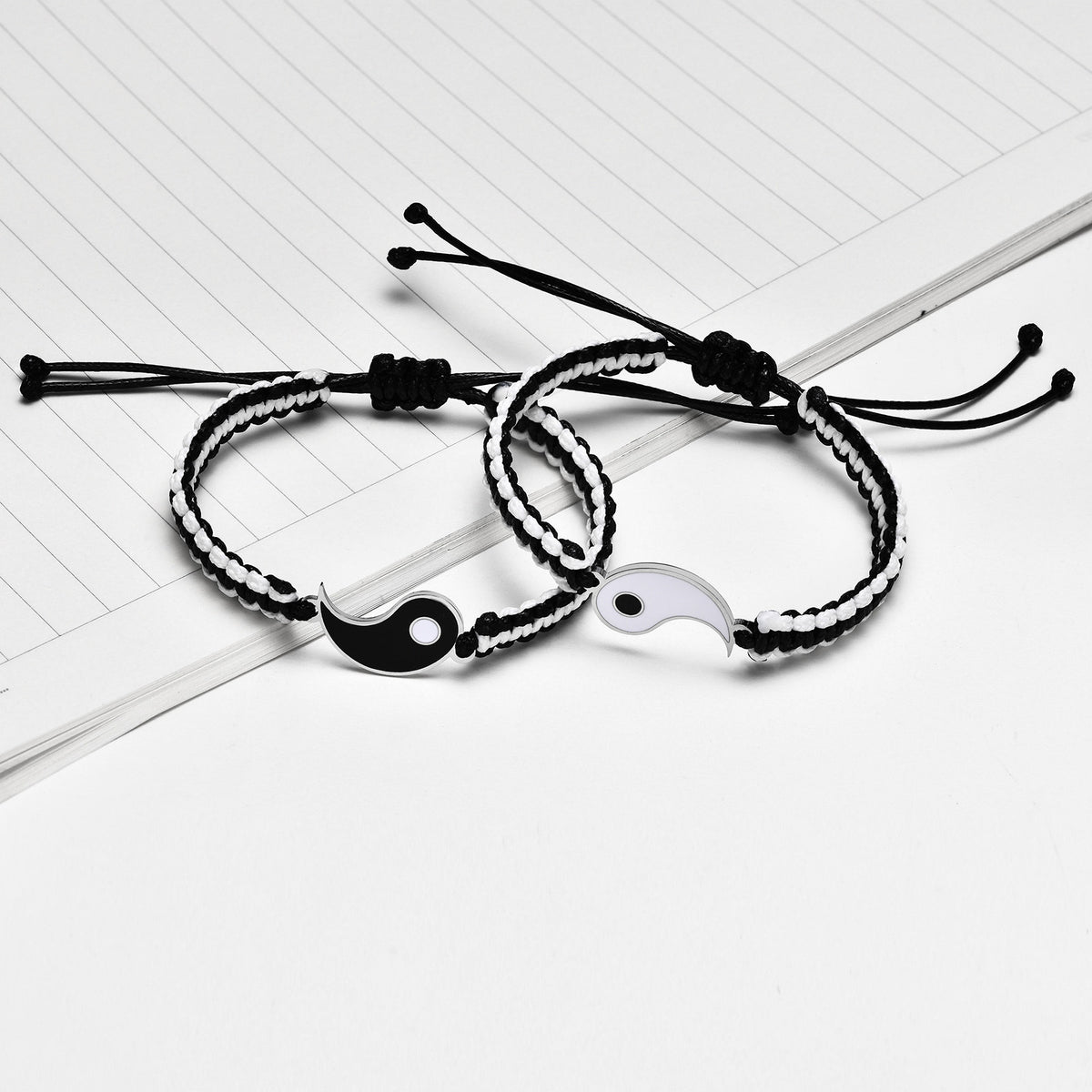 Stainless Steel Yin & Yang Puzzle Woven Heart Magnet – Agate – Couple Bracelet