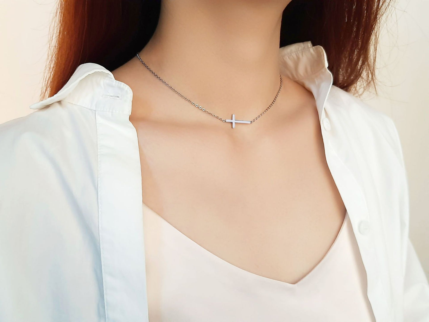 European And American Simple Necklace Titanium Steel Cross Charm