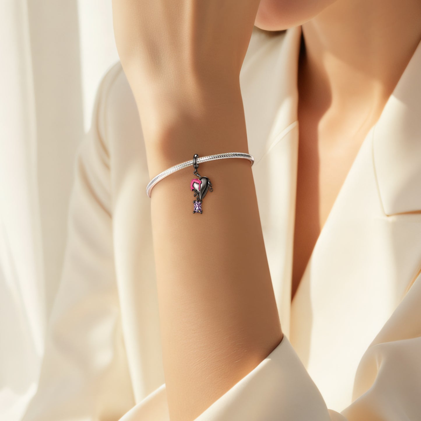 Planderful Jewelry Sterling Silver Zircon Pendant Heart Necklace Molten Drop Black Electroplated