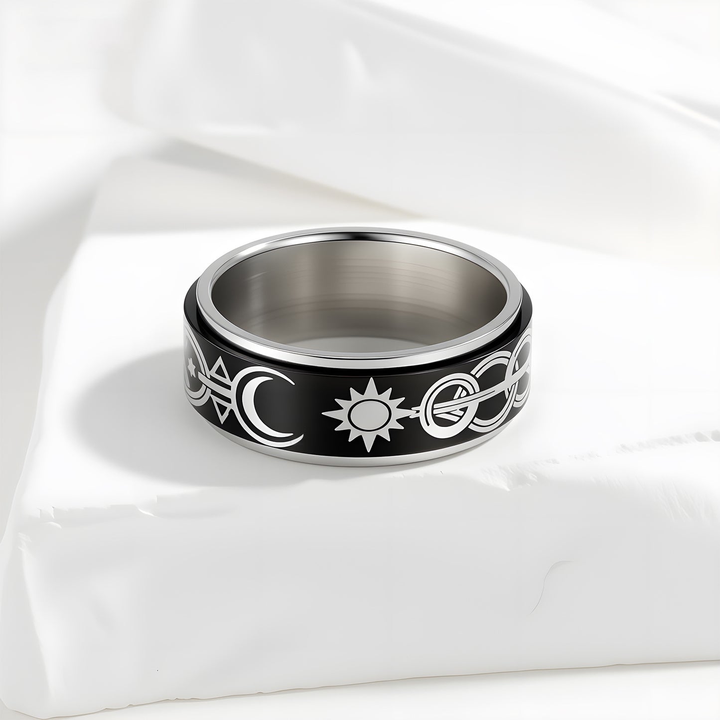 Rotating Star Moon Spinner Ring Planderful Everyday Genie Decompression Jewelry For Men And Unisex