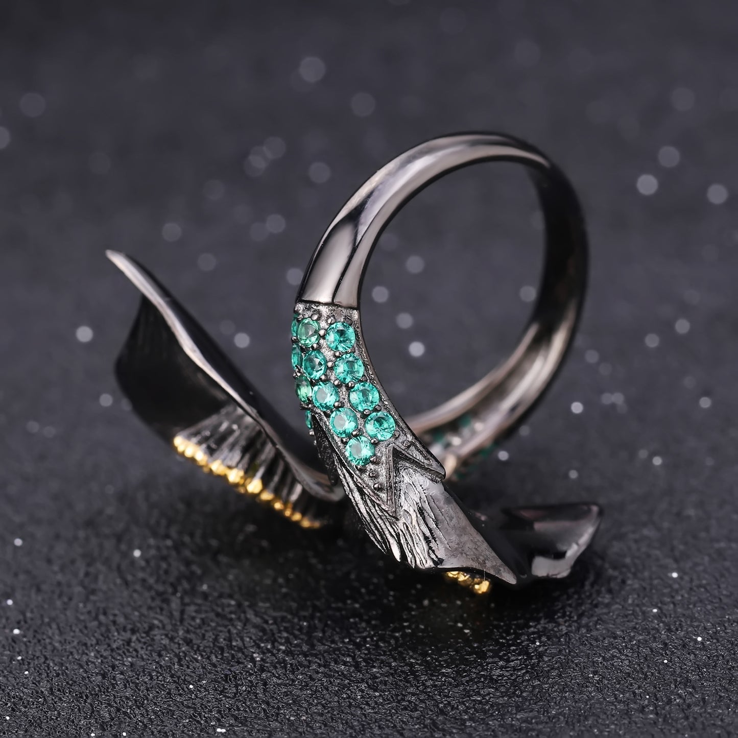Lily Flower Natural Gemstones Opening Silver Ring