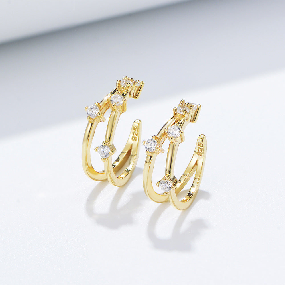 S925 Sterling Silver Geometric Micro-Inlaid Zircon Ear Clips, No Ear Piercings, Cold Wind, Earrings