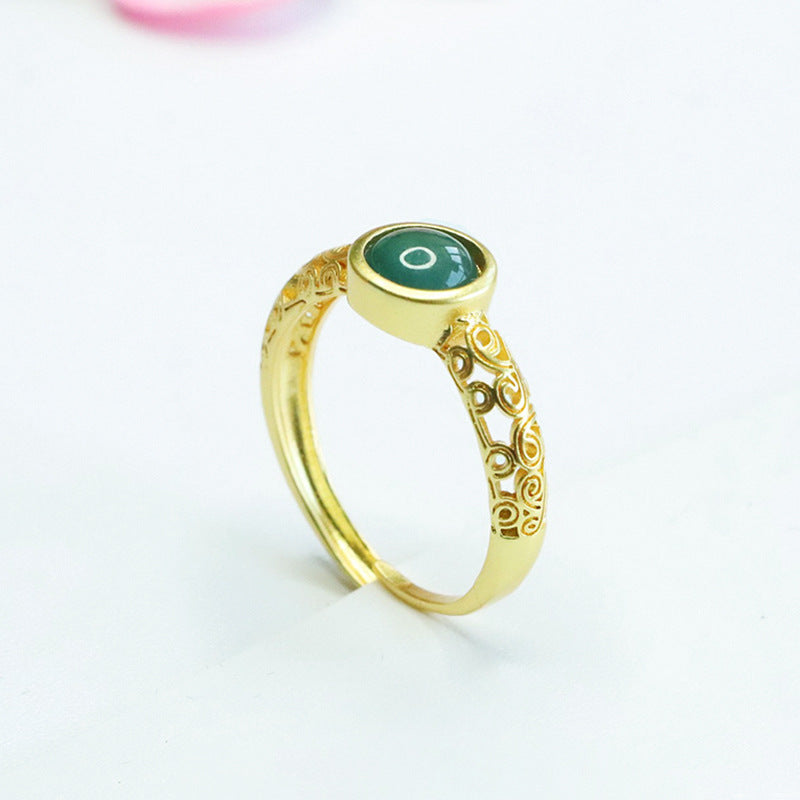 Blue-Water Jadeite Round Cabochon Ring