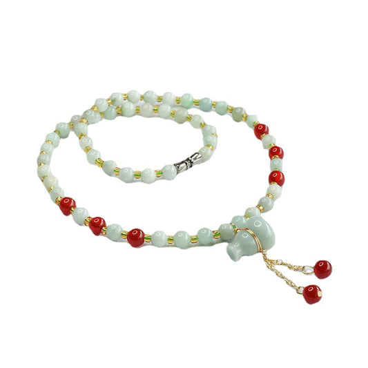 Natural Jade Necklace Jade Gourd Lifting Red Agate Bead Chain