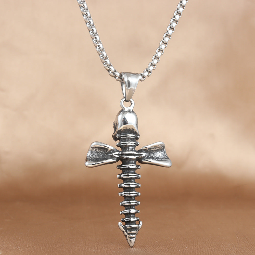 European And American Stainless Steel Skull Cross Pendant