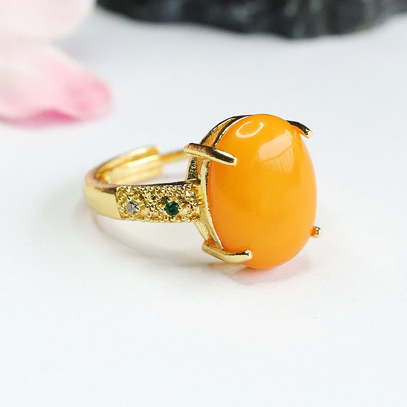 Organic Oval Amber Beeswax Ring - Fortune's Favor Collection
