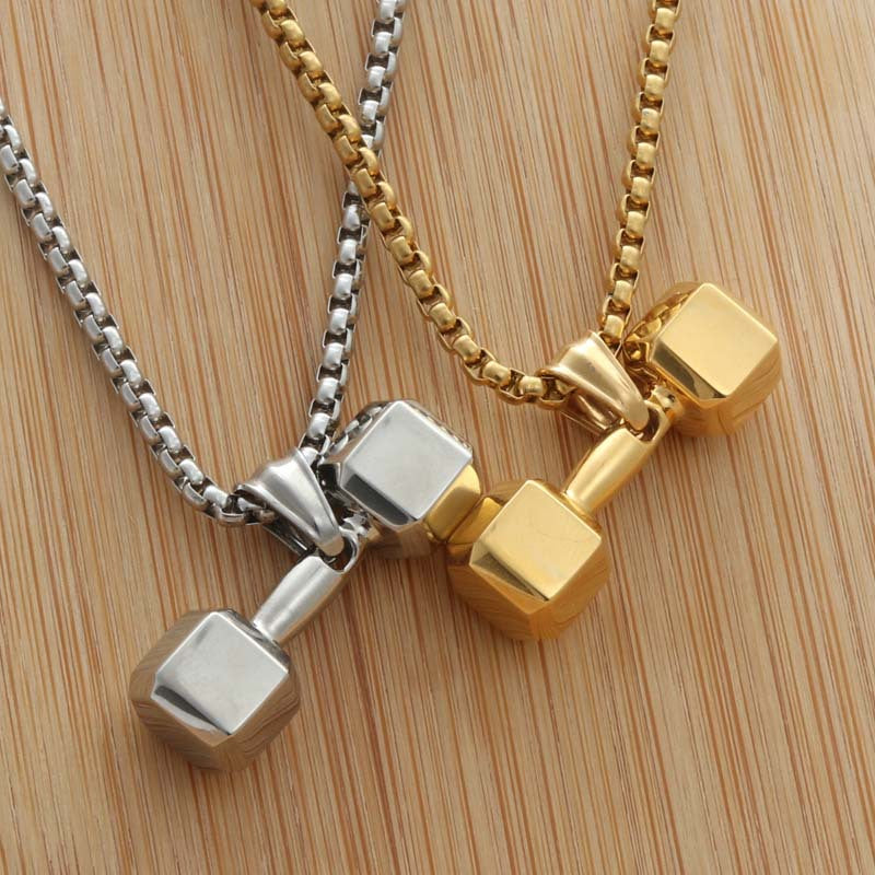 Personalized Titanium Steel Dumbbell Pendant Necklace for Men - Trendy Punk Fitness Jewelry Direct from Manufacturer