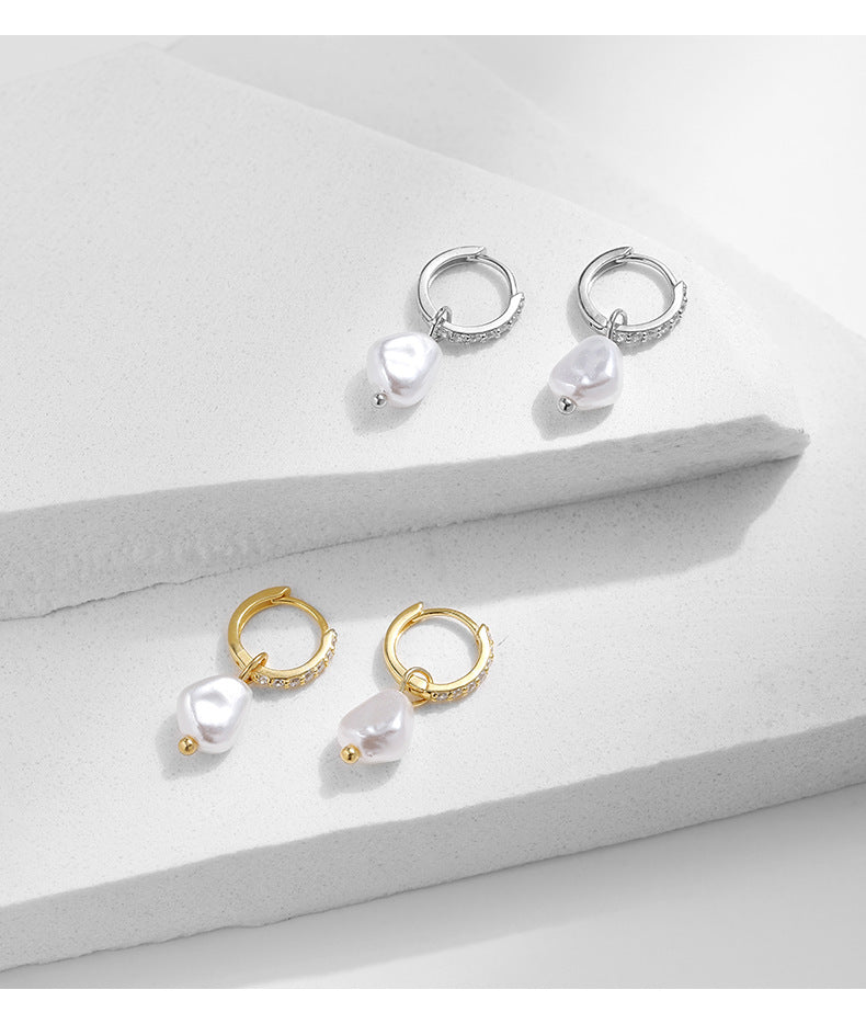 Luxurious Baroque Pearl Sterling Silver Earrings for Women with Anti-Allergy Ear Hooks