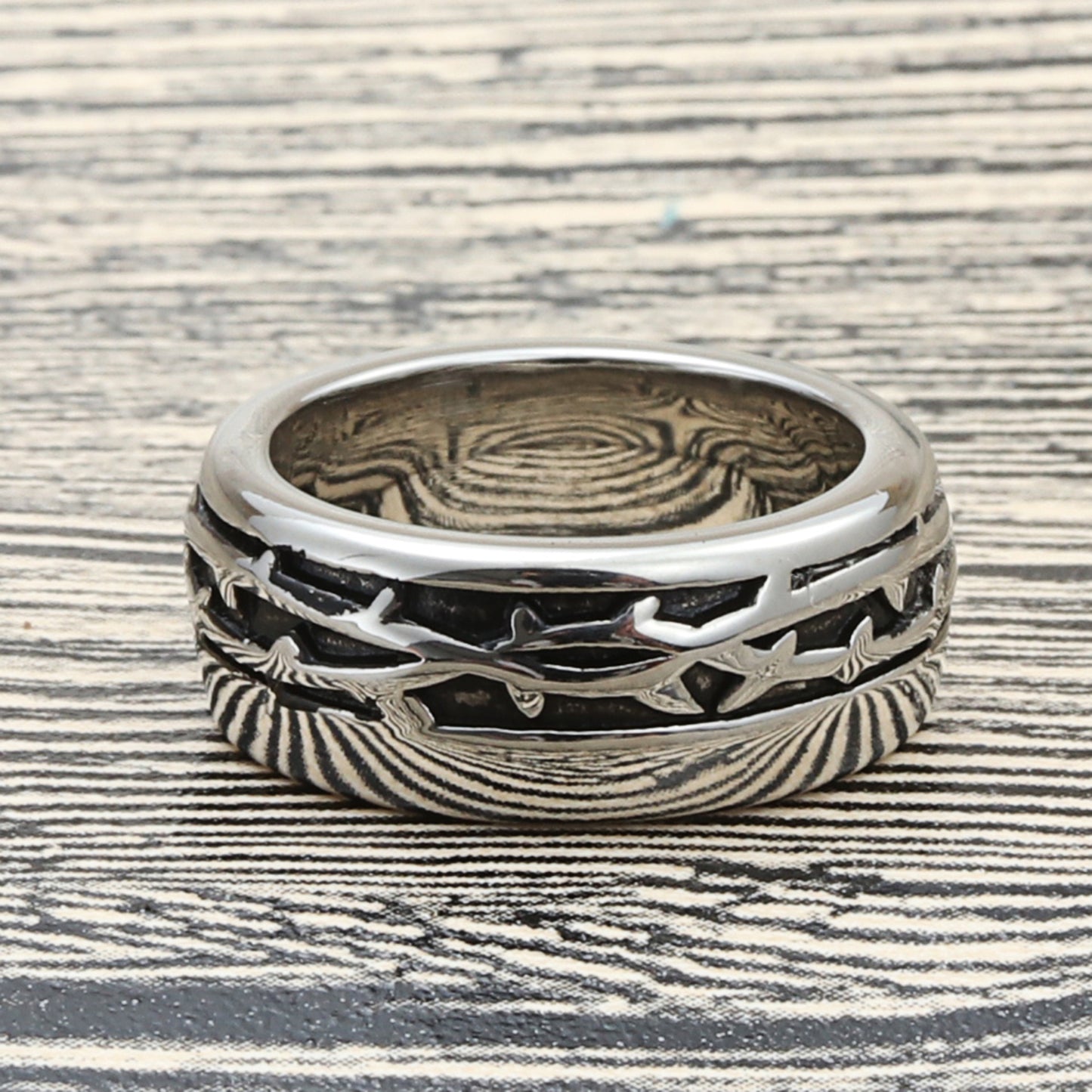 Retro Titanium Steel Branch Totem Ring for Men - Punk Trendy Design in European and American Style
