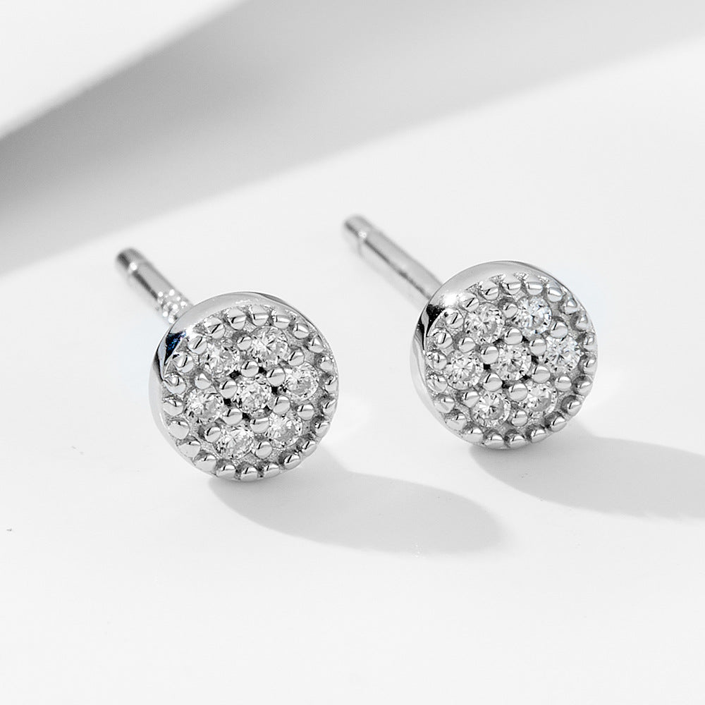 S925 Sterling Silver Cute Mini Zircon Stud Earrings Round Full Zircon Earrings Ear