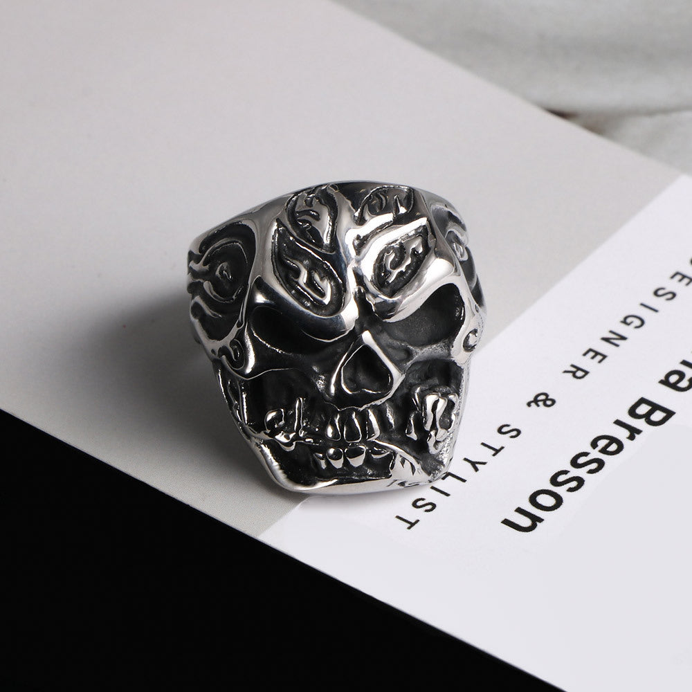 Titanium Steel Skull Ring for Men - Fashionable Ghost Face Design