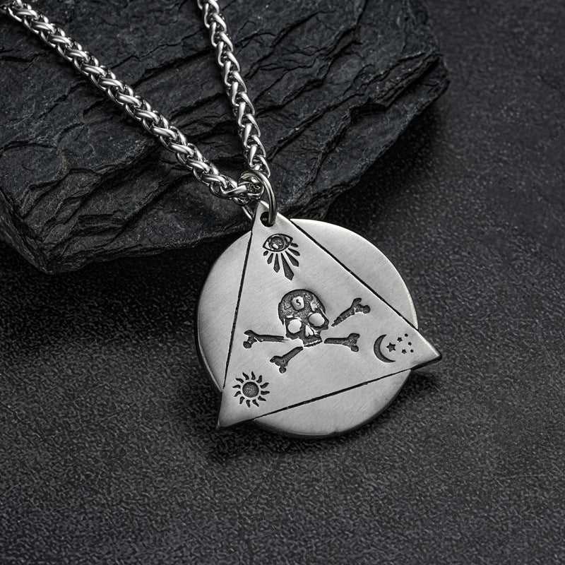Planderful Everyday Genie Stainless Steel Devils Eye Triangle Pendant Necklace For Men Hip Hop Retro Style