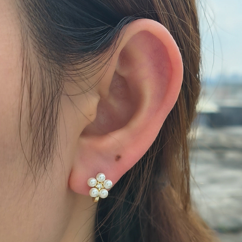 S925 Sterling Silver Pearl Flower Earrings Women's 2025 Trend