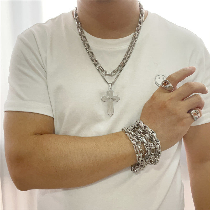 Men's Trendy Retro Titanium Steel Cross Pendant Necklace