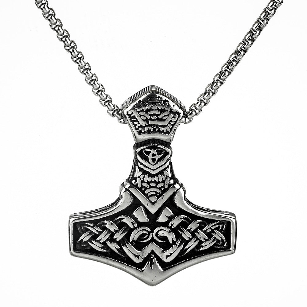 Vintage Stainless Steel Men's Pendant Viking Thor's Hammer Necklace