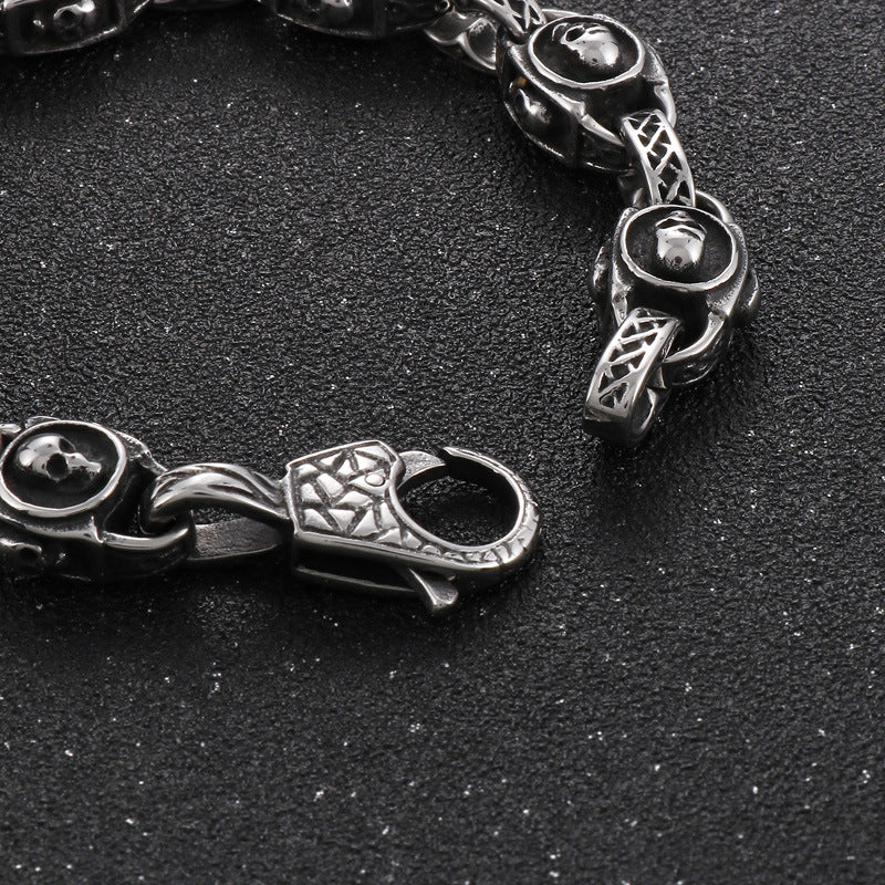 Vintage-Inspired Korean Skull Bracelet with Punk Pig Nose Design in Titanium Steel for Men