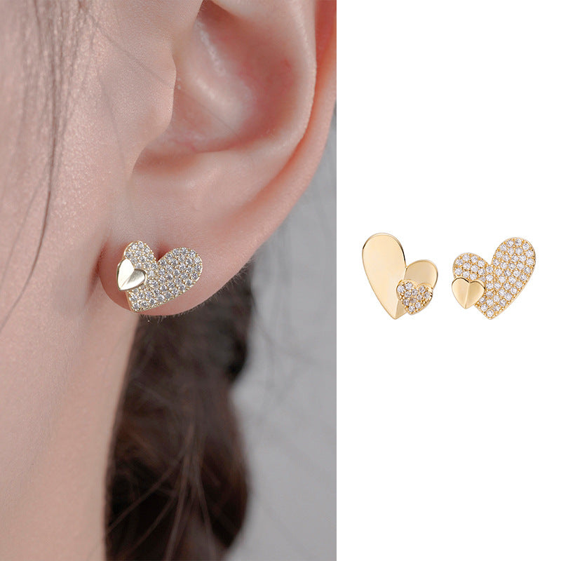 Earrings Earrings Silver Needle Wholesale Asymmetrical Love Zircon Earrings S925 Sterling Silver