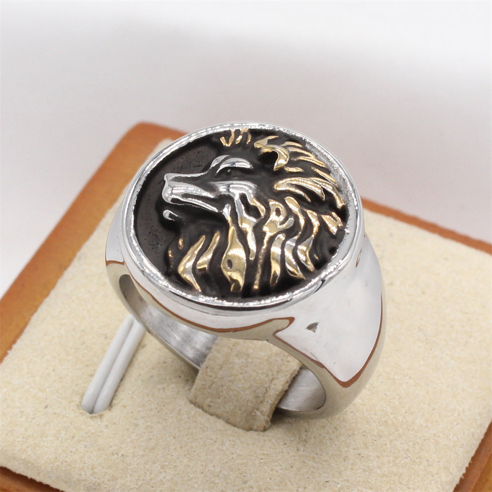 Planderful Everyday Genie Retro Lion Men's Titanium Steel Ring – Personalized European and American Style