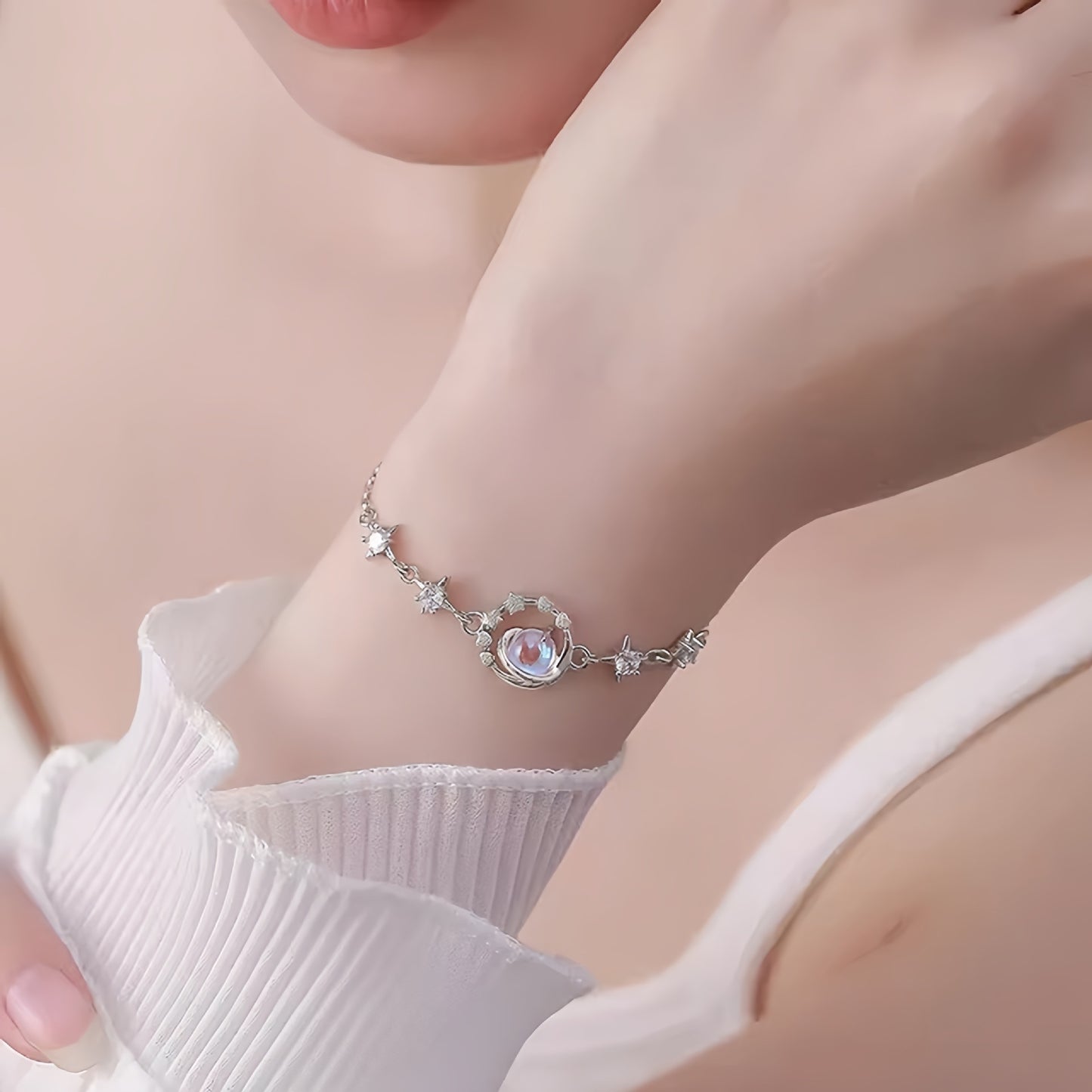 Planderful S925 Sterling Silver Pluto And Charon Bracelet For Women Gift For Girlfriend Exquisite Moonstone Zircon