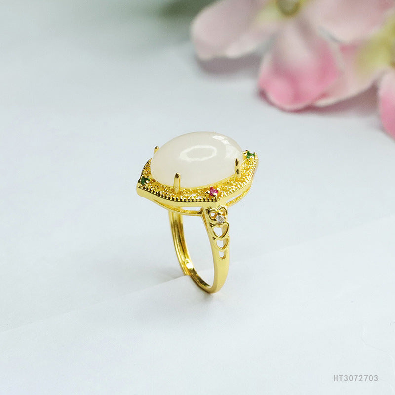 White Hetian Jade Cabochon Ring