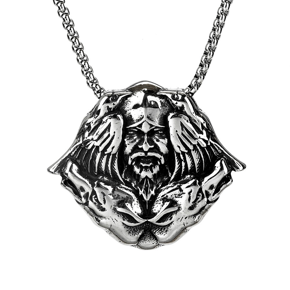 European And American Jewelry Wholesale Titanium Steel Men's Pendant Necklace Viking Odin Mask