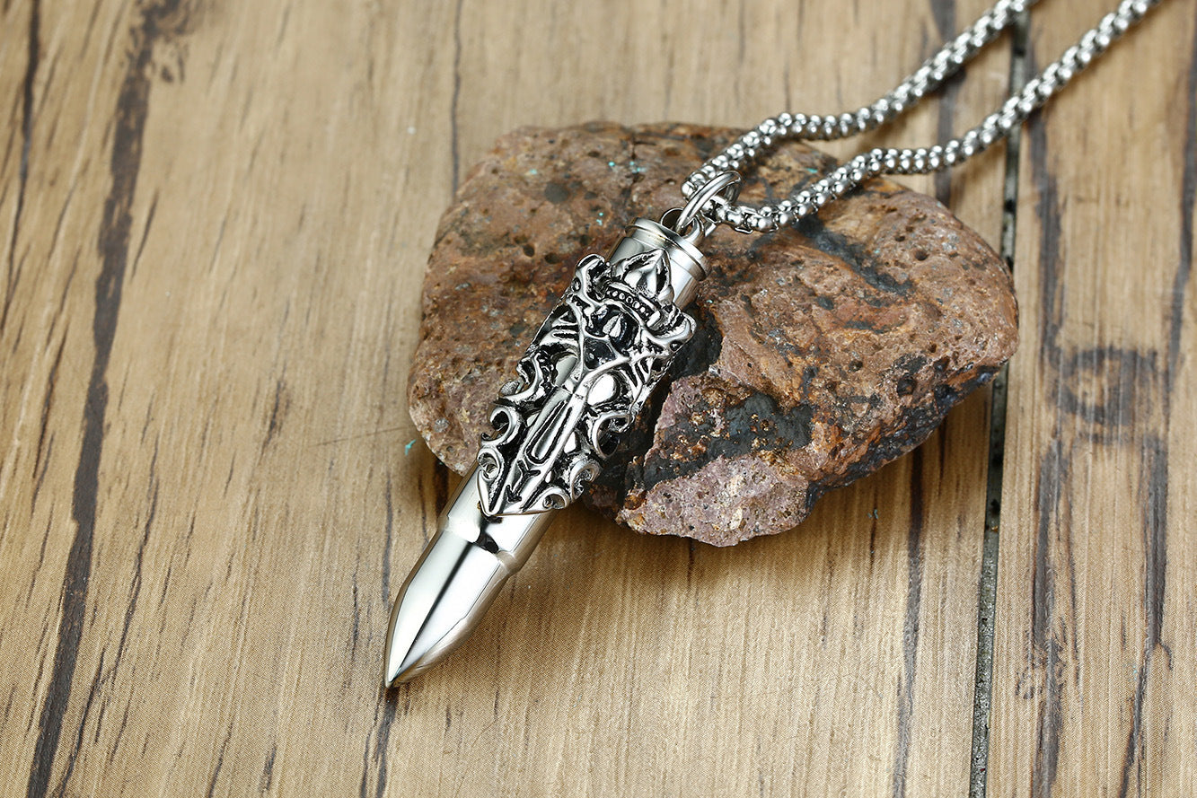 Stainless Steel Bullet Pendant Gold Silver Dragon Sword Jewelry