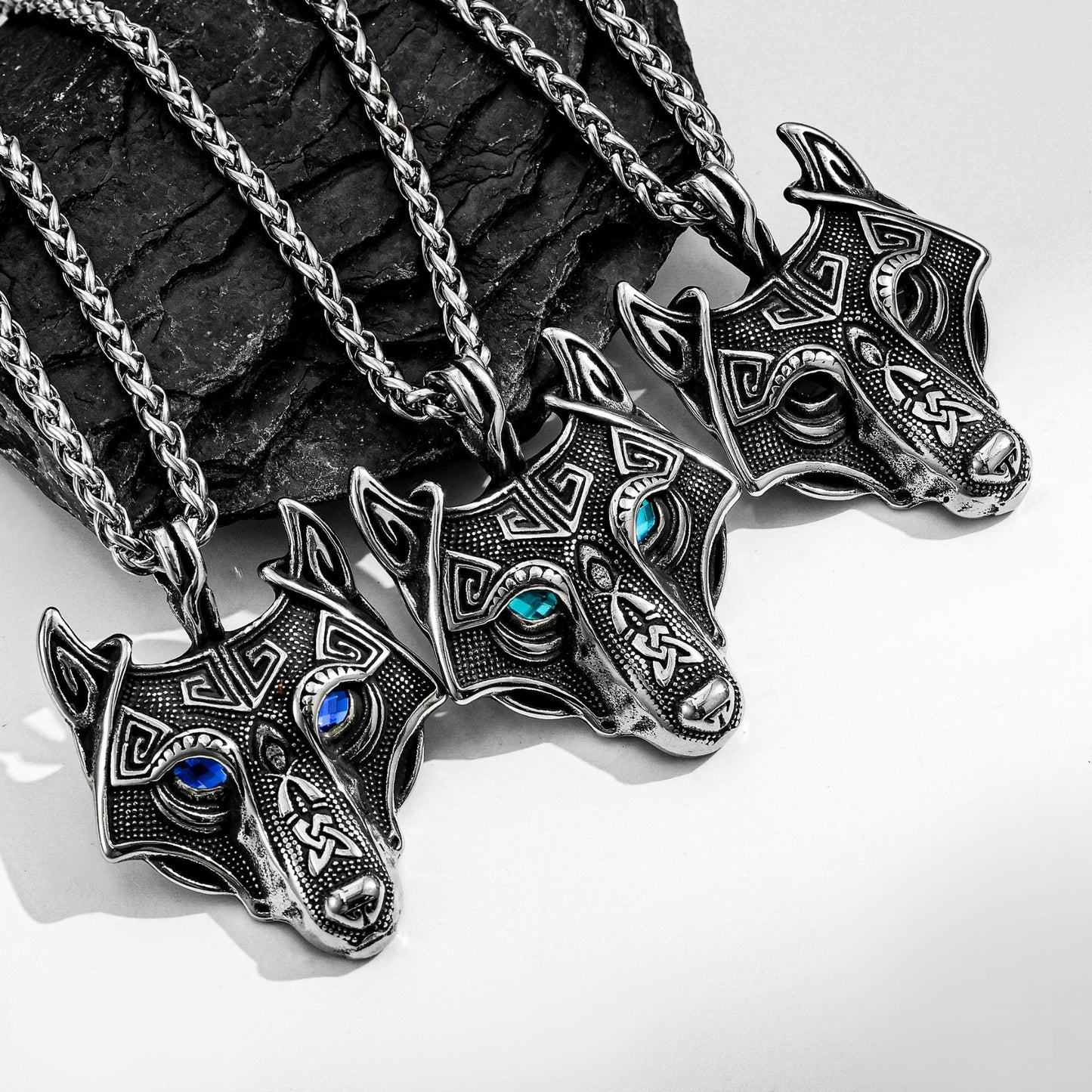 Planderful Everyday Genie Nordic Stainless Viking Wolf Head Necklace For Men Durable Hip Hop Style Pendant