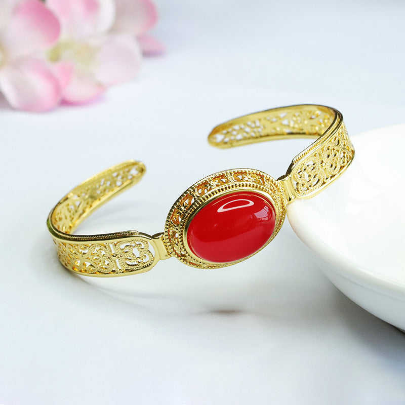 Planderful Fortune's Favor Pigeon Blood Red Agate Sterling Silver Bracelet