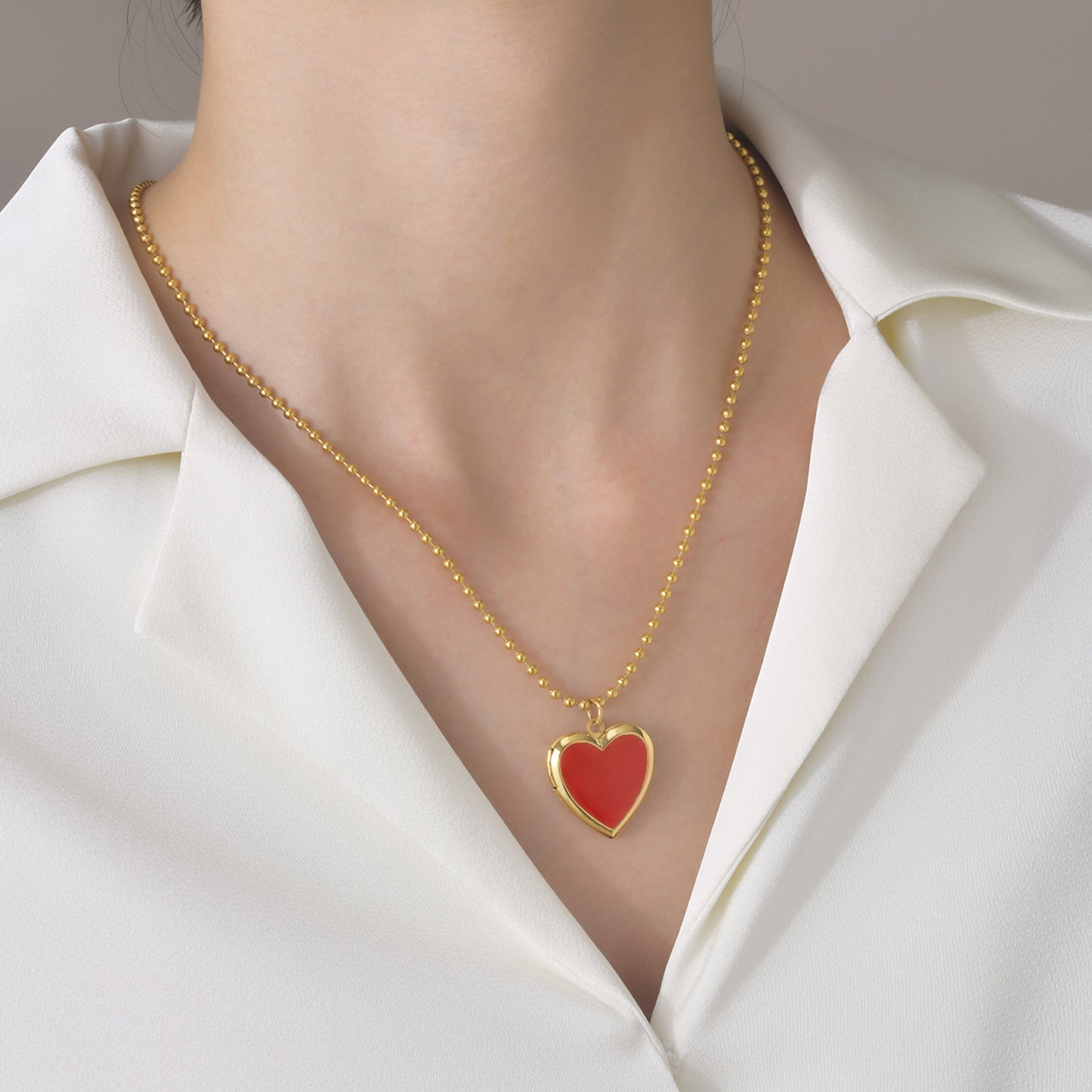 Titanium Steel Necklace Big Red Heart-Shaped Pendant