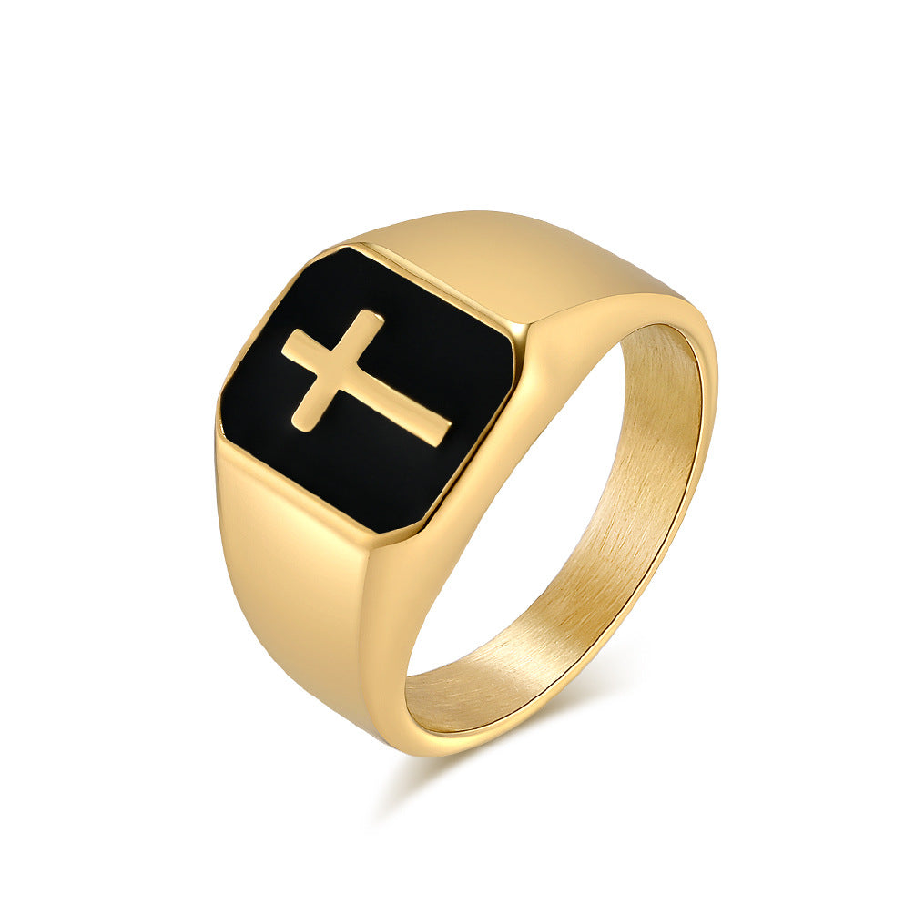Steel Ring - Statement Punk Hip Hop Seal Cross Design Oil Drop Mens Fashion Ring Planderful