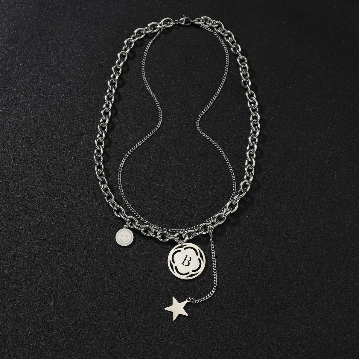 Titanium Steel Double-layer Couples Necklace with Punk Hiphop Style