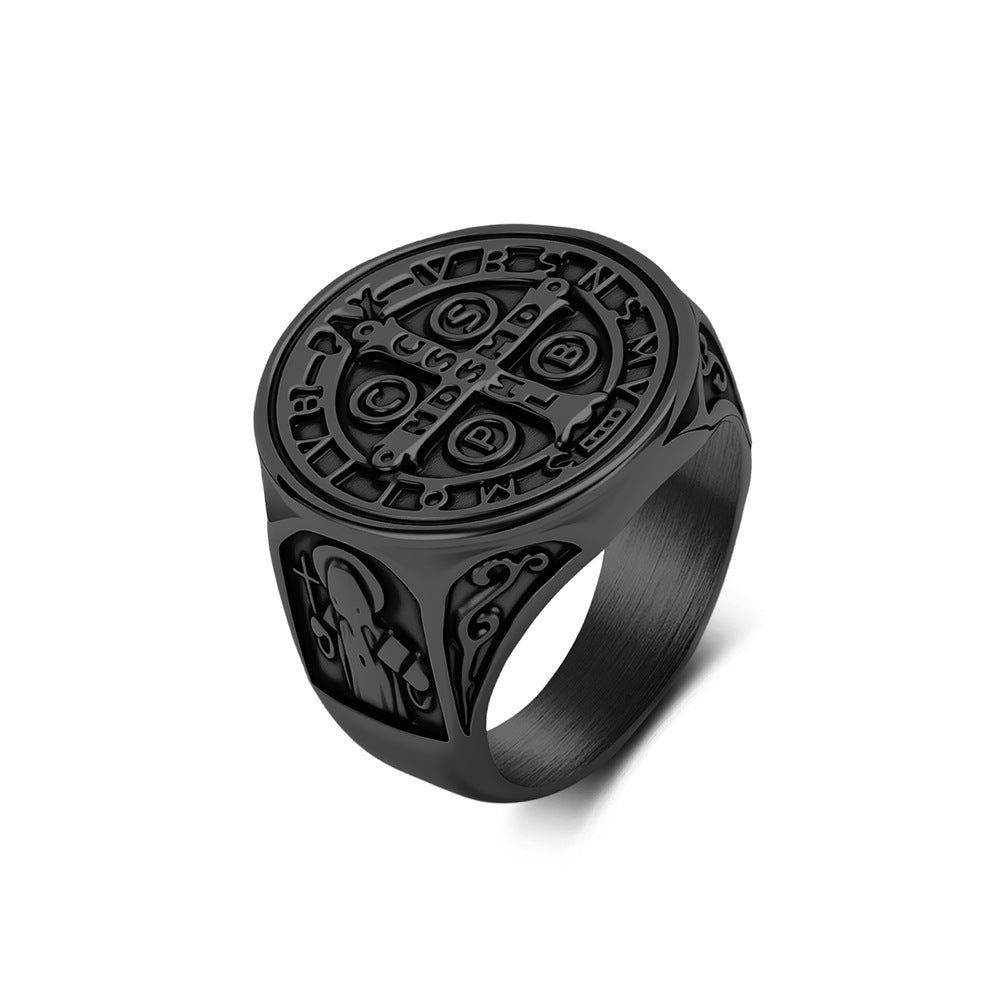 Saint Benedict Exorcist Stainless Steel Ring Men's