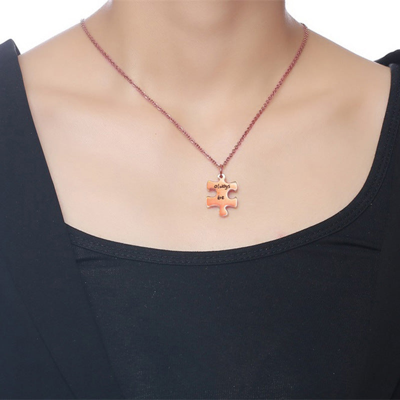 Stainless Steel Friendship Puzzle Necklace Gold Rose Gold Accessories