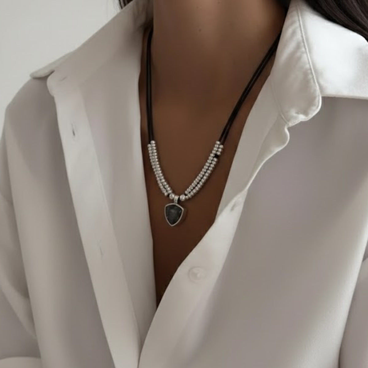 Geometric Gemstone-Style Beaded Necklace