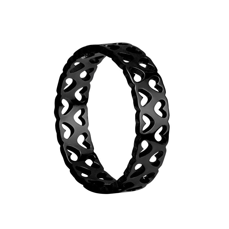 Hollow Love Titanium Steel Couple Rings - Valentine's Day Hand Jewelry
