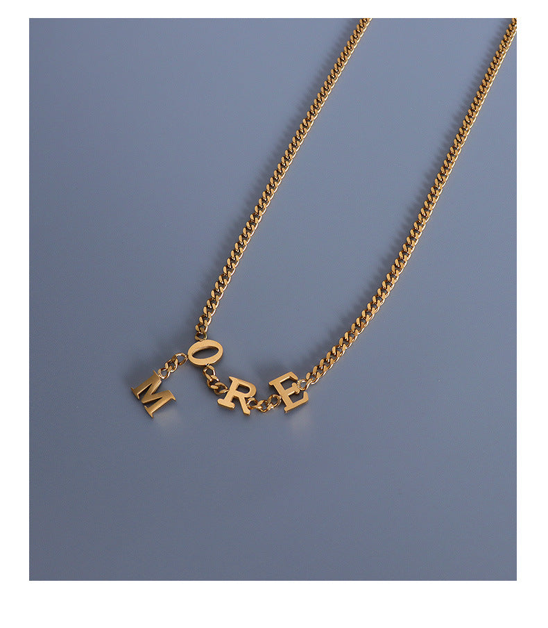 Golden French-English Letter Pendant Necklace - Stylish Stainless Steel Jewelry