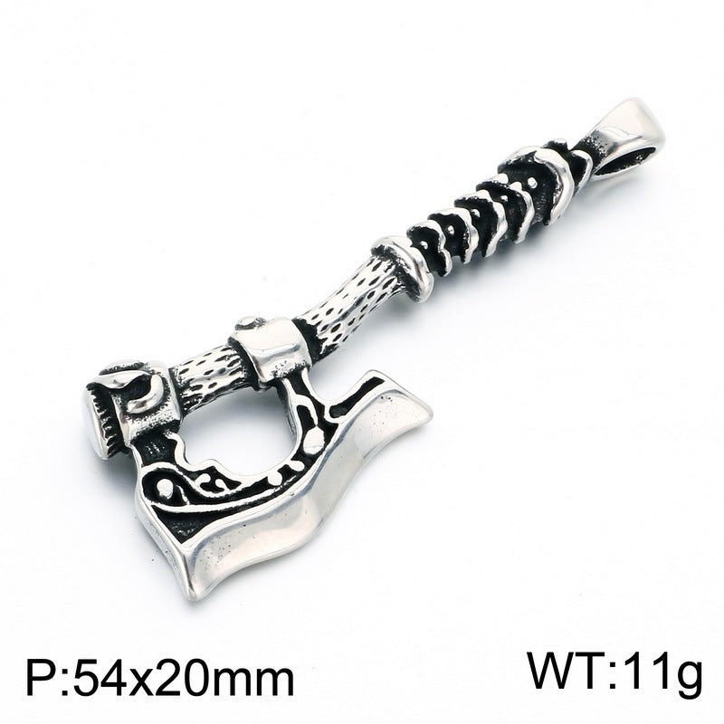 Viking Weapon Tomahawk Short Sword Titanium Steel Pendant Vintage Celtic Skull Axe Knife Necklace