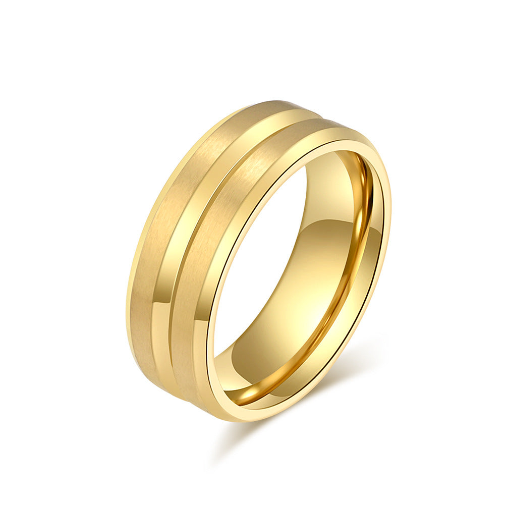 Cross-Border Simple Groove Brushed Stainless Steel Ring